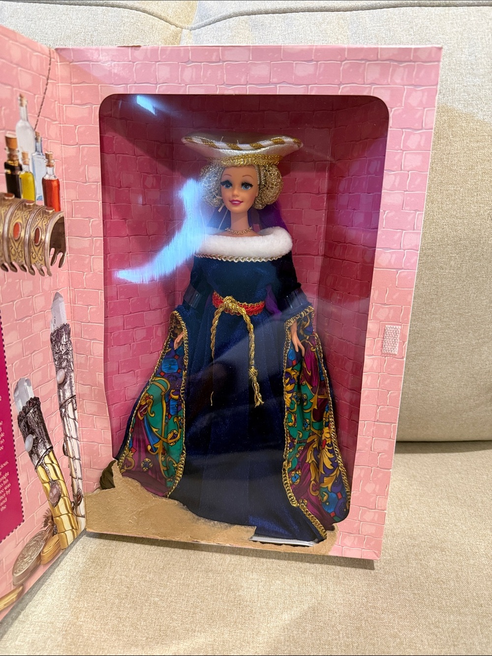 Vintage Medieval Lady Barbie Navy and Multicolor Renaissance doll